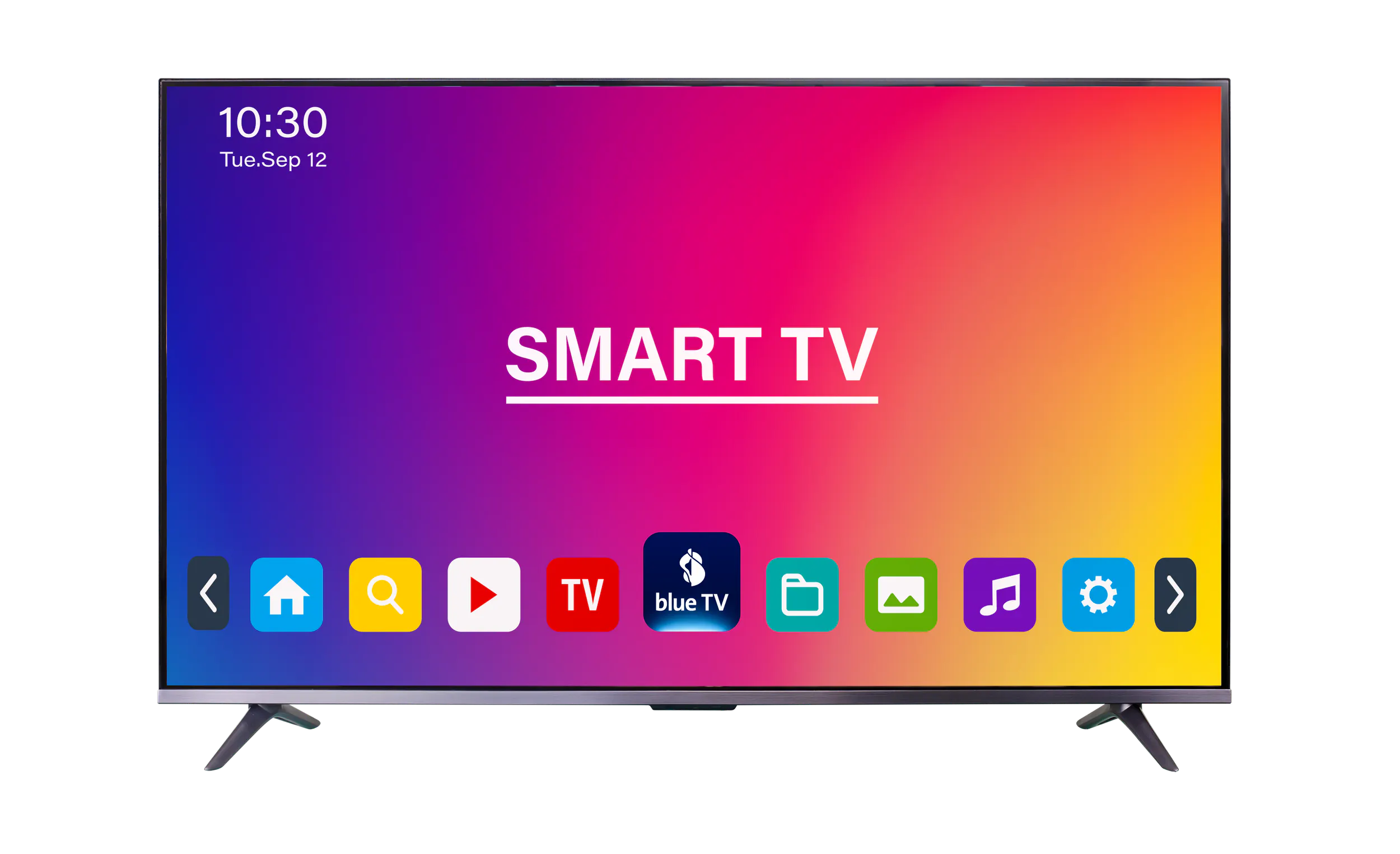 Smart TV mit App-Übersicht, darunter die blue TV App