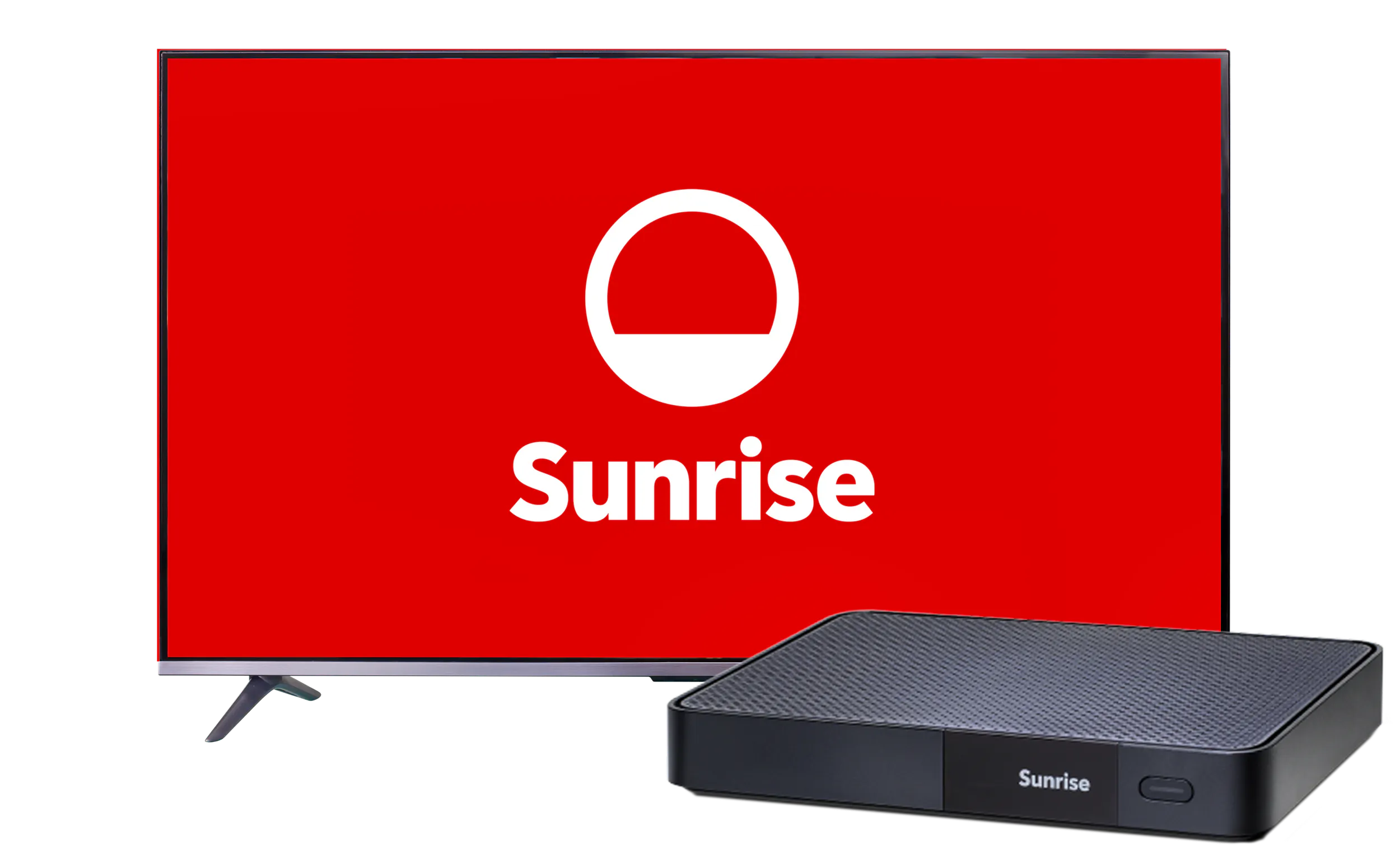 Fernseher mit Sunrise Logo und Sunrise TV-Box
